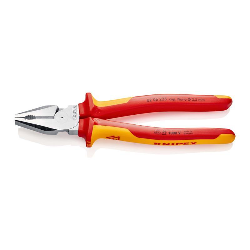 KNIPEX 02 06 225 Pinza universale tipo forte isolati con manici rivestiti in materiale bicomponente, collaudati VDE cromata 225 mm