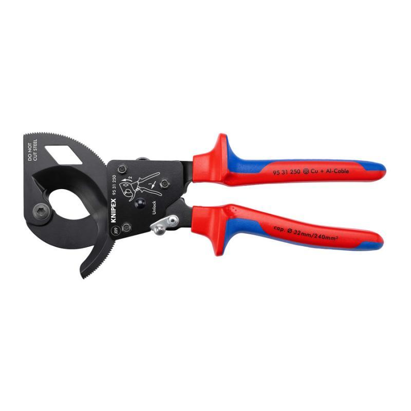 KNIPEX 95 31 250 Cesoia a cremagliera (sistema a cricchetto) con impugnature multicomponente atramentata nera 250 mm in blister