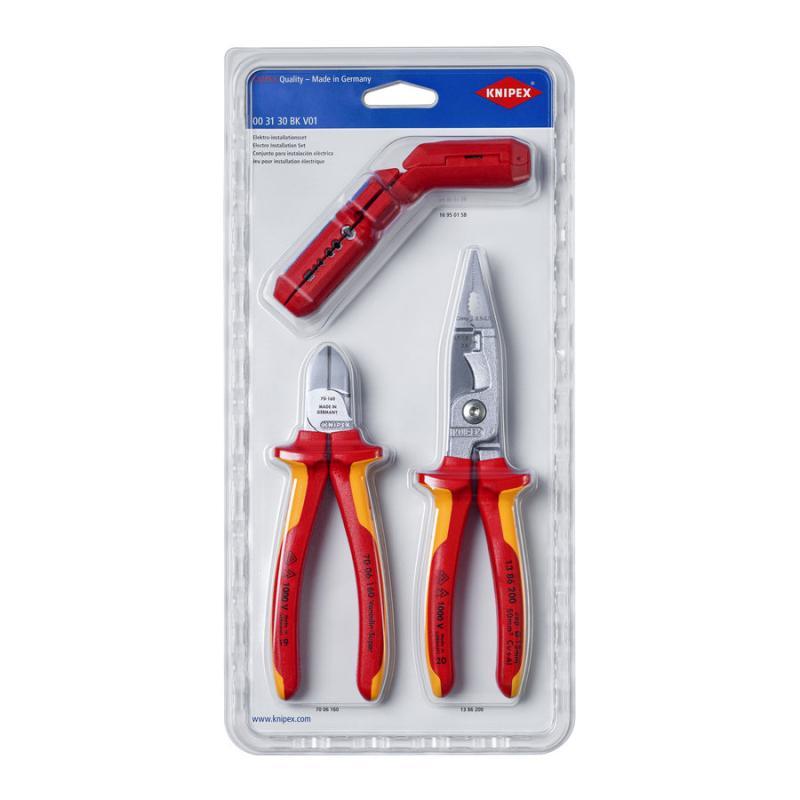 KNIPEX 00 31 30 BK V01 Assortimento per l’installazione elettrica 1 x 13 86 200, 1 x 16 95 01 SB, 1 x 70 06 160 in blister