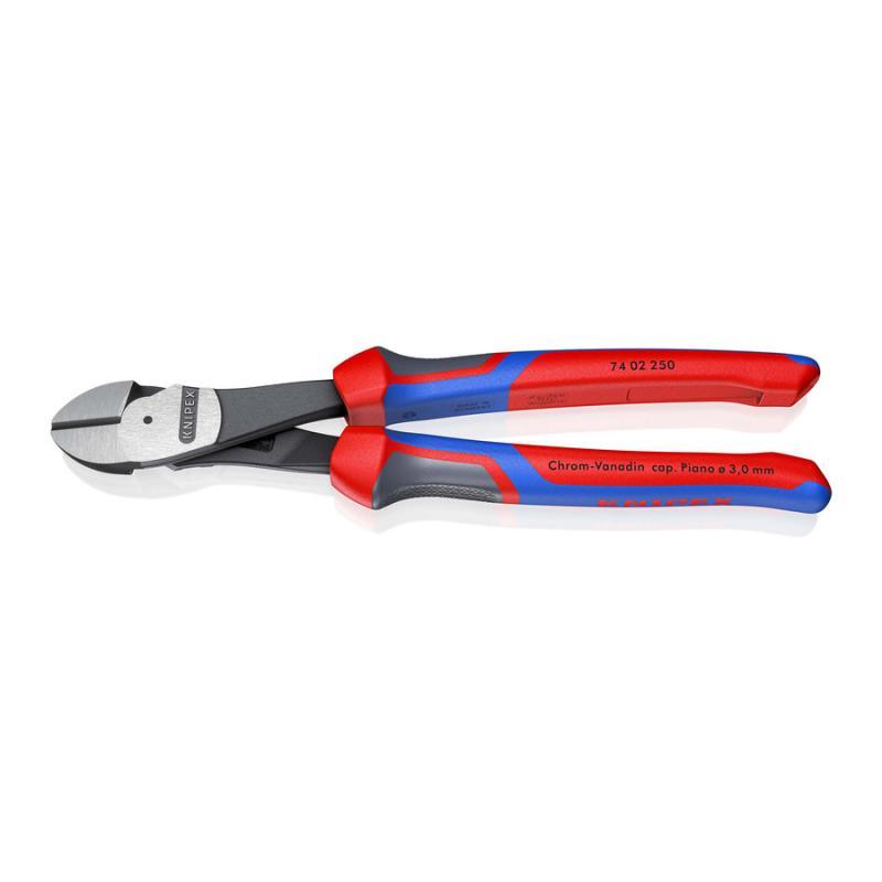 KNIPEX 74 02 250 SB Tronchese laterale per meccanica tipo forte con manici comfort atramentata nera 250 mm in confezione Self-service