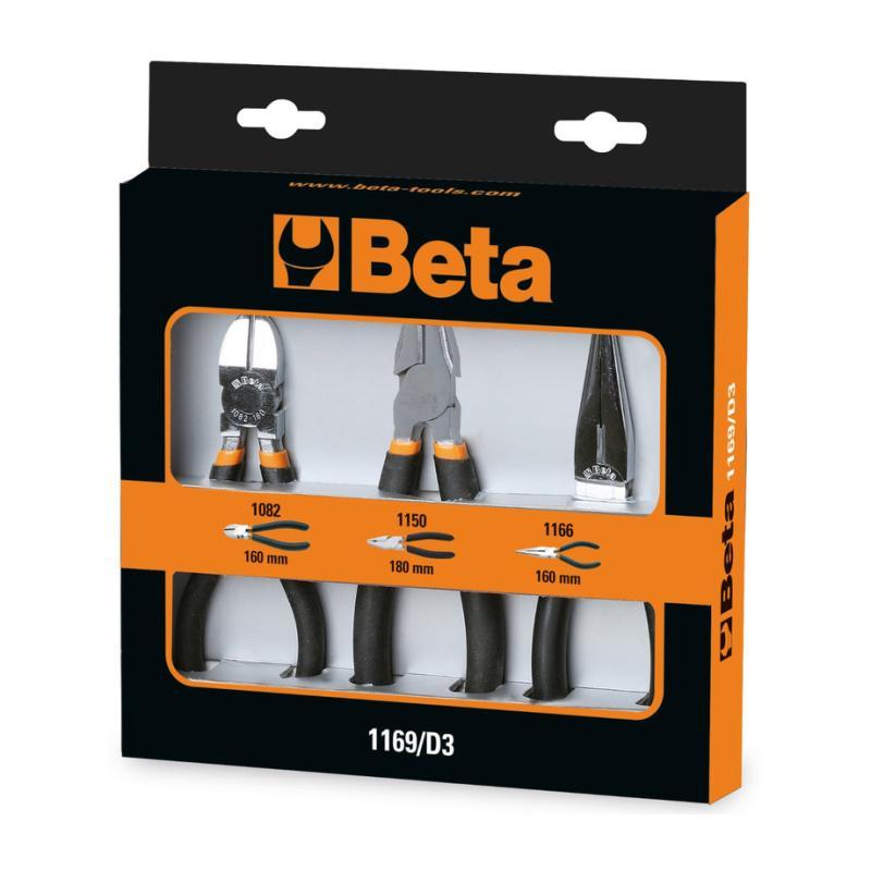 Assortimento Di 1 Pinza Universale, 1 Pinza Becchi Mezzotondi Lunghi E 1 Tronchese, Con 2 Strati Di Pvc Antiscivolo Cromati 1169/D3 Beta 011690053