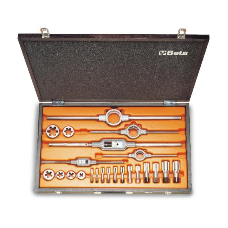 Assortimento Di Maschi E Filiere Con Accessori In Acciaio Al Cromo Filettatura Gas Cilindrica In Cassetta Di Legno 446ASG/C23 Beta 004460085