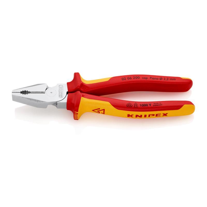 KNIPEX 02 06 200 SB Pinza universale tipo forte isolati con manici rivestiti in materiale bicomponente, collaudati VDE cromata 200 mm in confezione Self-service