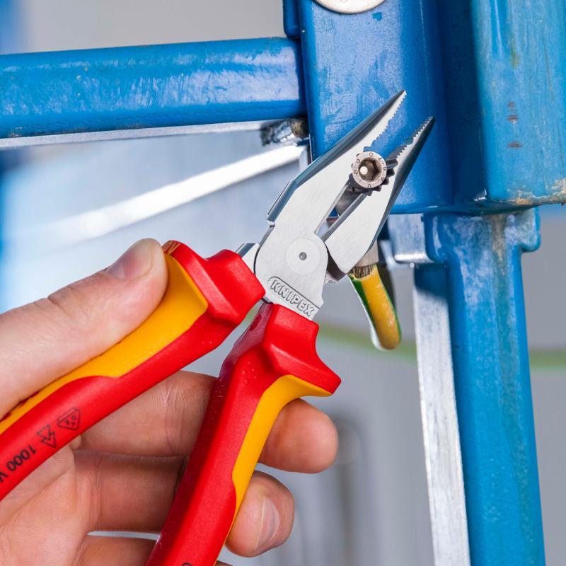 KNIPEX 08 26 185 Pinza universale con testa a punta isolati con manici rivestiti in materiale bicomponente, collaudati VDE cromata 185 mm