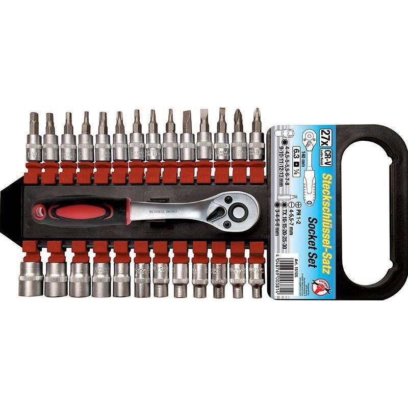 Set 27 Pezzi Cricchetto, Bussole E Inserti Attacco 1/4" FERMEC