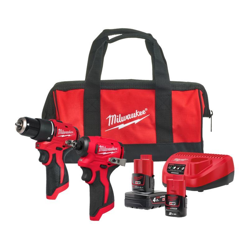 Kit M12™ Brushless Trapano a percussione + Avvitatore ad impulsi 1/4 Hex (12V) Blpdrc + Blidrc - M12 BLPP2B-422B - Milwaukee 4933500425