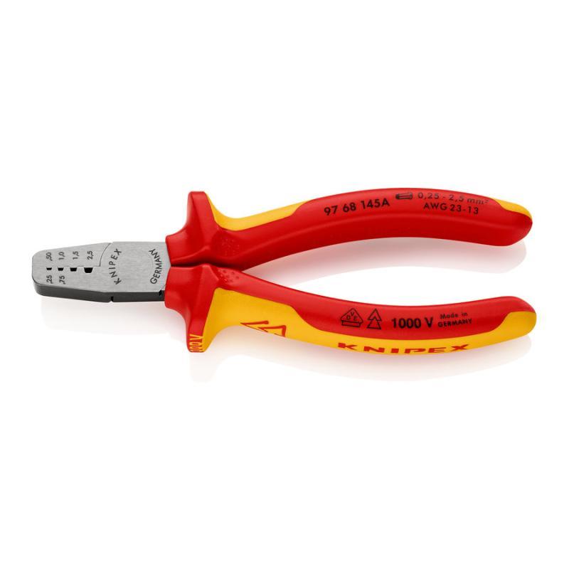 KNIPEX 97 68 145 A Crimpatrici per terminali a bussola isolati con manici rivestiti in materiale bicomponente, collaudati VDE 145 mm