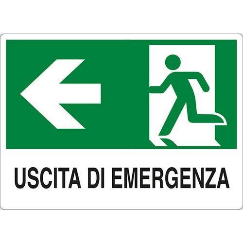 Cartello In Alluminio Uscita Di Emergenza Verso Sinistra 30x20cm