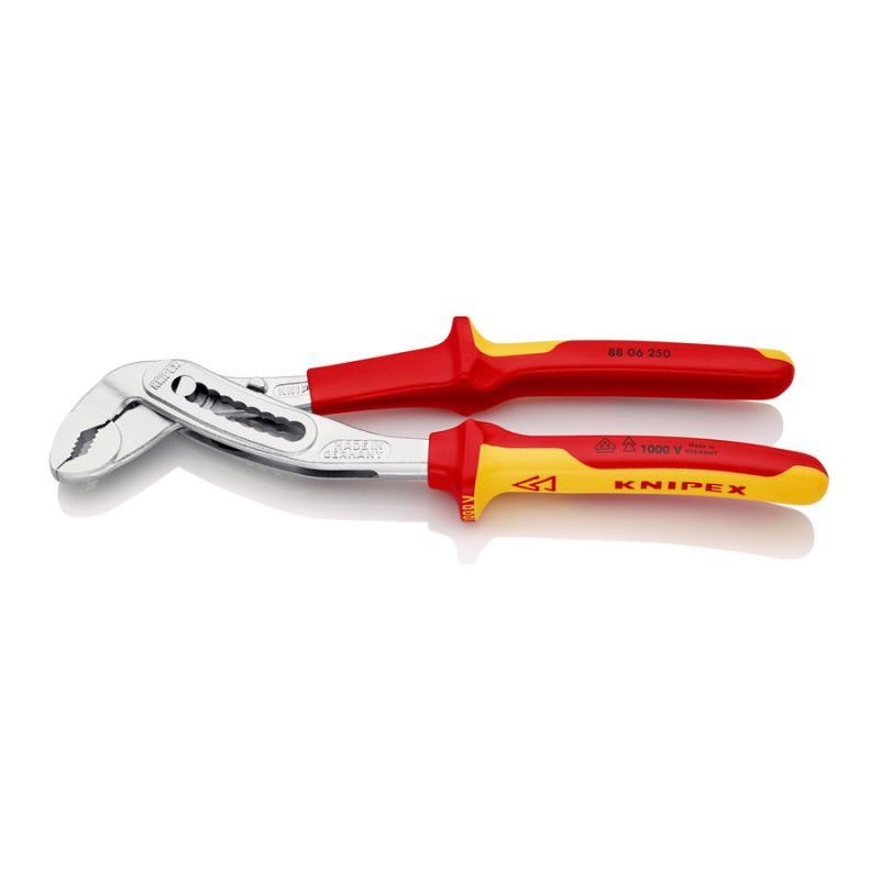 KNIPEX 88 06 250 SB Alligator® Pinza regolabile per tubi e dadi isolati con manici rivestiti in materiale bicomponente, collaudati VDE cromata 250 mm in confezione Self-service