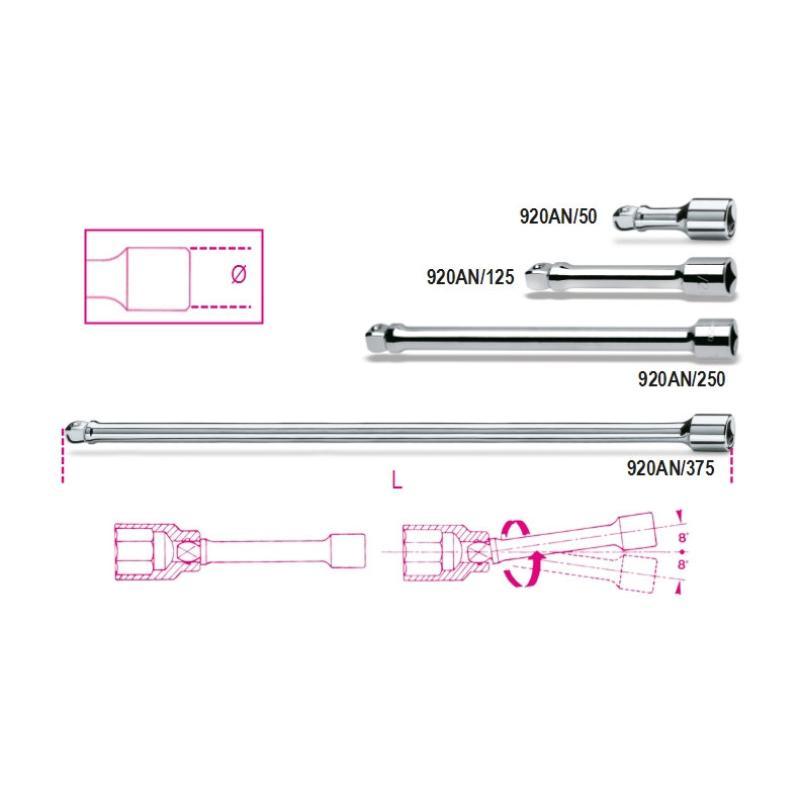 Prolunghe A Mano Con Attacchi Quadri Maschio E Femmina 1/2" Angolari, Cromate 920AN Beta