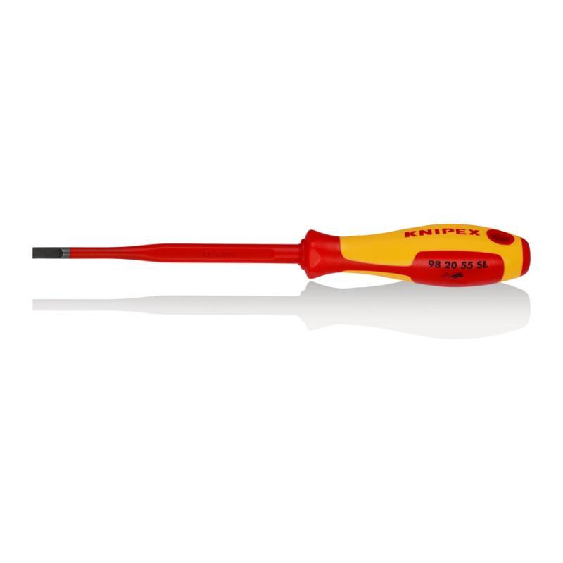 KNIPEX 98 20 55 SL Giraviti per elettricisti (Slim) per viti con intaglio impugnatura isolante, in materiale bicomponente, collaudato VDE brunita 232 mm