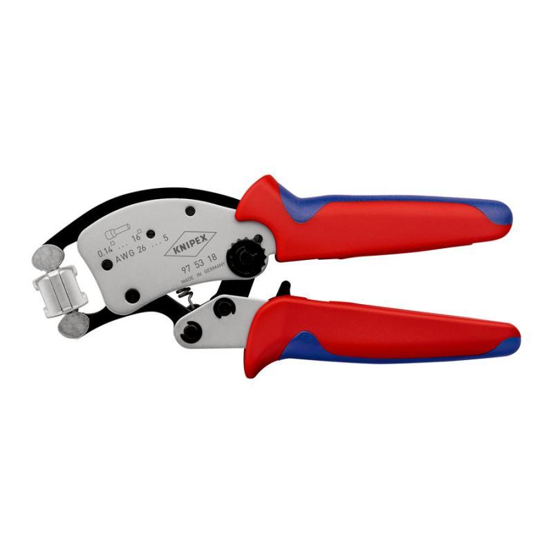 KNIPEX 97 53 18 SB Twistor16® Crimpatrice per terminali a bussola, con regolazione automatica con testa di crimpaggio girevole con impugnature multicomponente cromata 200 mm in blister