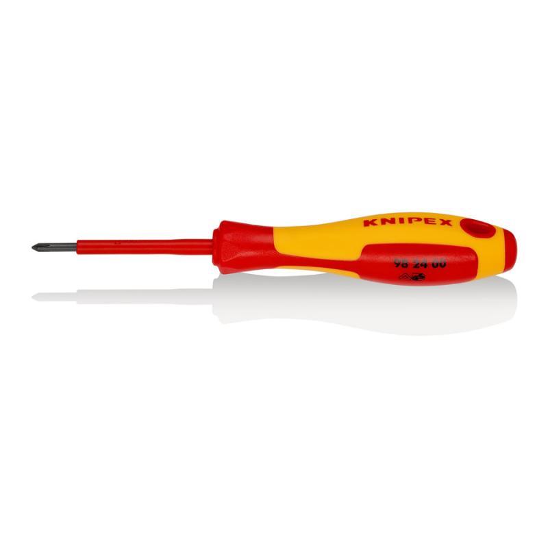 KNIPEX 98 24 00 Giravite per elettricisti per viti con impronta a croce Phillips® impugnatura isolante, in materiale bicomponente, collaudato VDE brunita 162 mm