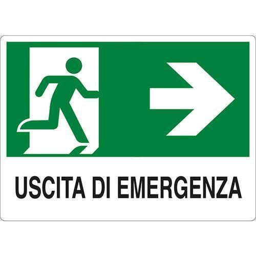 Cartello In Alluminio Uscita Di Emergenza A Destra 30x20cm