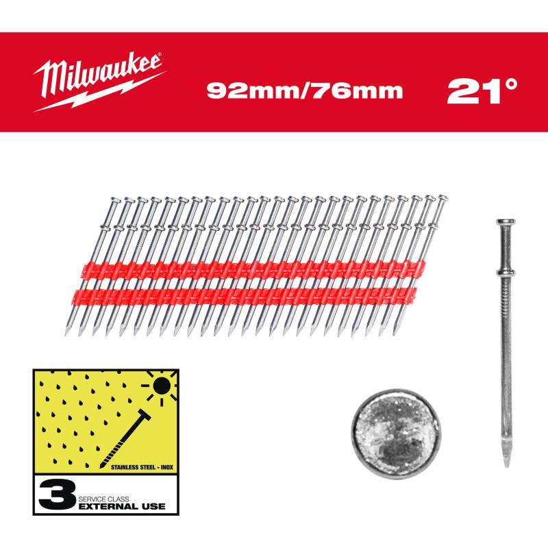 Chiodi 21° Duplex - Milwaukee — CHIODI DUPLEX 21° TESTA ROT 92mm/76mm 2000pz