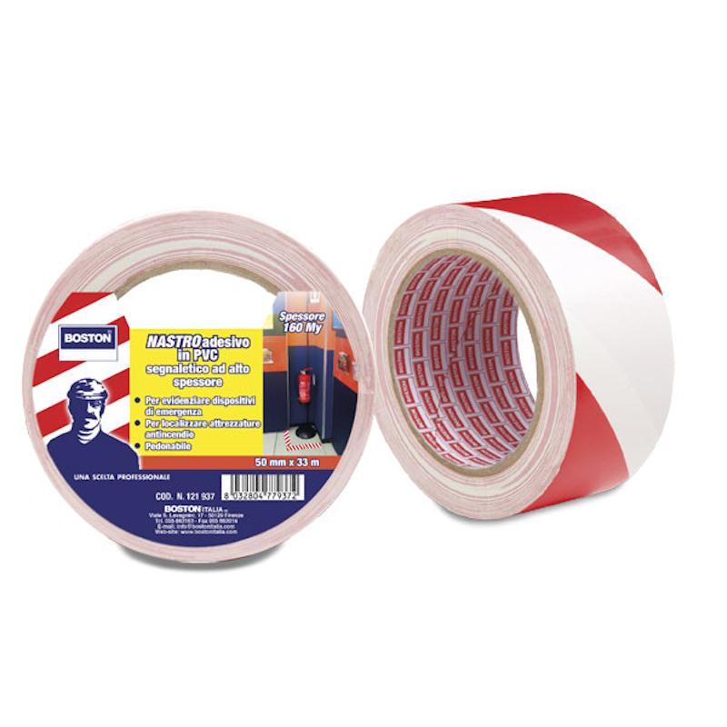 Nastro Segnaletico Adesivo In Pvc Bianco Rosso 50x33