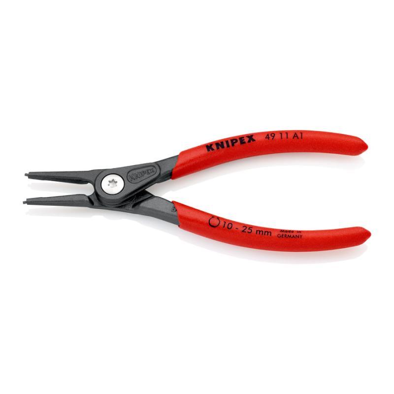 KNIPEX 49 11 A1 SB Pinza di precisione per anelli di sicurezza per anelli di sicurezza esterni su alberi rivestiti in resina sintetica antiscivolo bonderizzata grigia 140 mm in confezione Self-service