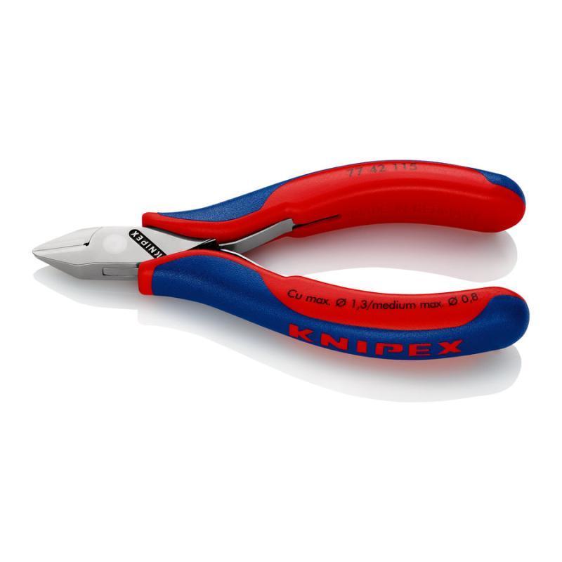 KNIPEX 77 42 115 SB Tronchese laterale per elettronica con cerniera passante con impugnature multicomponente 115 mm in confezione Self-service