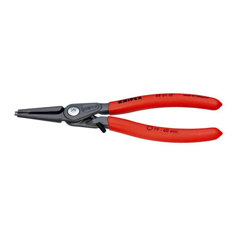 KNIPEX 48 31 J2 Pinza di precisione per anelli di sicurezza per anelli di sicurezza interni a fori con meccanismo di limitazione apertura/chiusura pinza rivestiti in resina sintetica antiscivolo bonderizzata grigia 180 mm