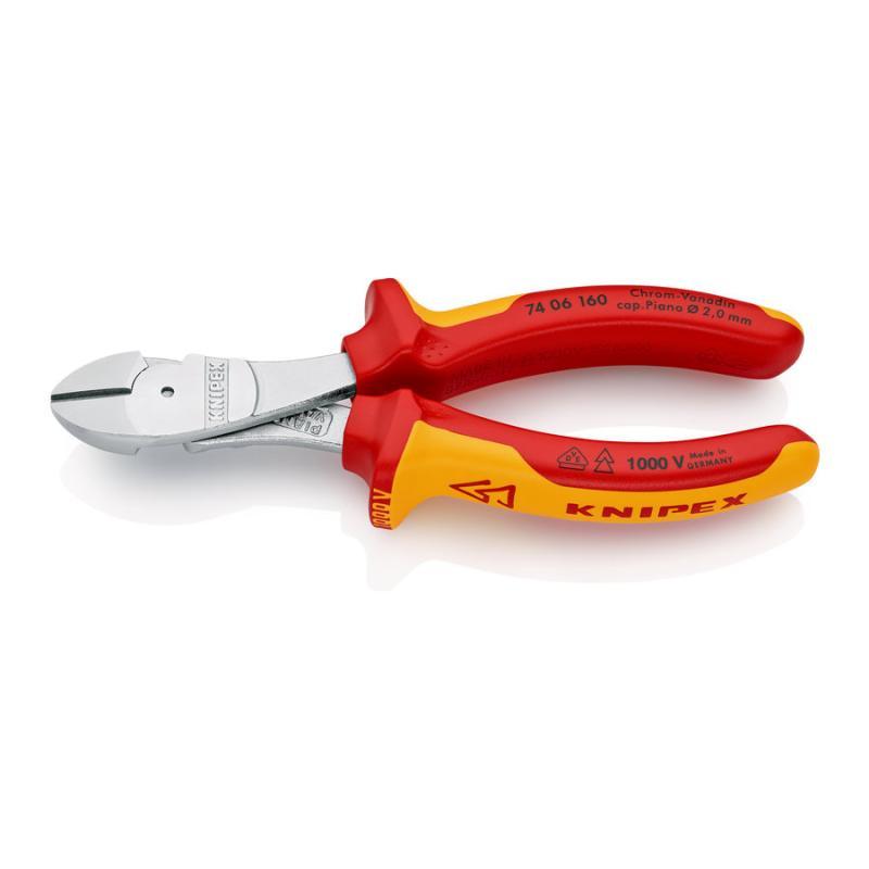 KNIPEX 74 06 160 Tronchese laterale per meccanica tipo forte isolati con manici rivestiti in materiale bicomponente, collaudati VDE cromata 160 mm