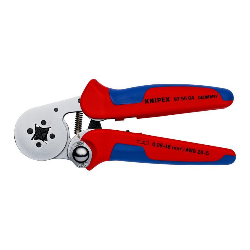 KNIPEX 97 55 04 SB Crimpatrice per terminali a bussola, con regolazione automatica per crimpaggio laterale con impugnature multicomponente cromata 180 mm in blister