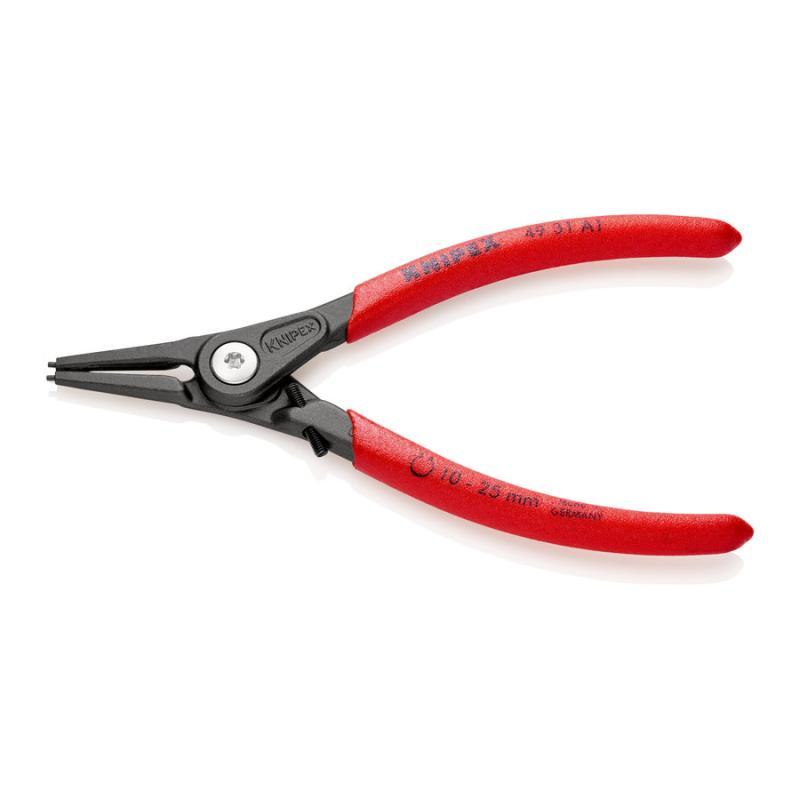 KNIPEX 49 31 A1 Pinza di precisione per anelli di sicurezza per anelli di sicurezza esterni su alberi con meccanismo di limitazione apertura/chiusura pinza rivestiti in resina sintetica antiscivolo bonderizzata grigia 140 mm