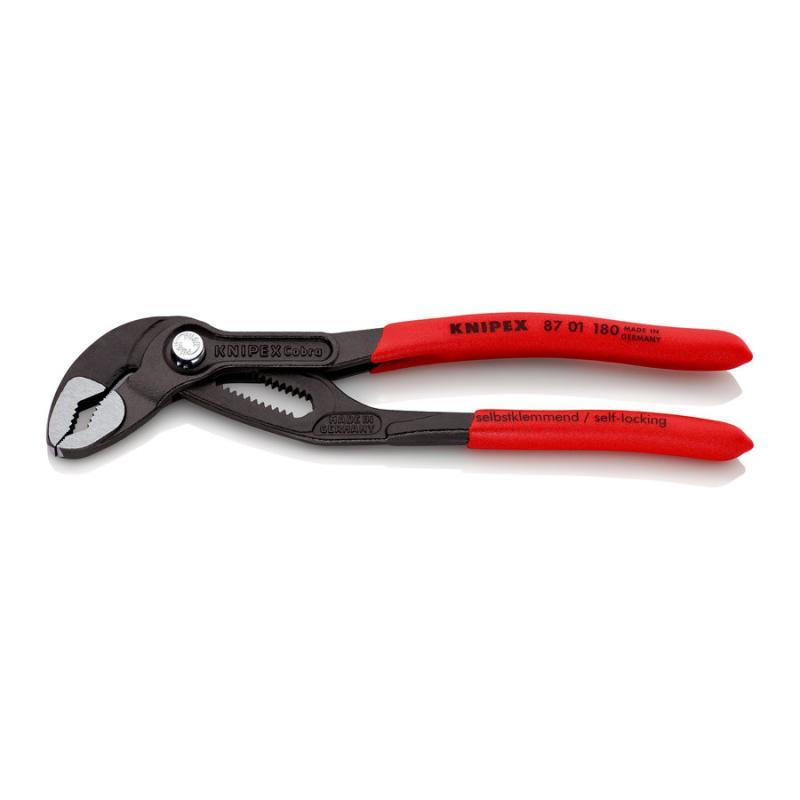 KNIPEX 87 01 180 SB Cobra® Pinza regolabile di nuova generazione per tubi e dadi rivestiti in resina sintetica antiscivolo bonderizzata grigia 180 mm in confezione Self-service