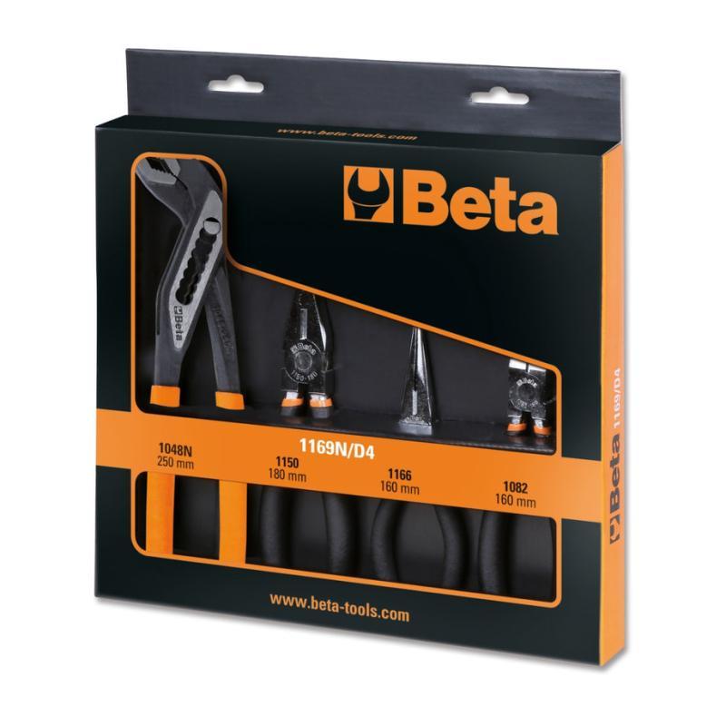 Assortimento Di 1 Pinza Universale A Grande Effetto, 1 Pinza Becchi Mezzotondi Lunghi, 1 Tronchese Cromato E 1 Pinza A Cerniera Chiusa Fosfatata 1169N/D4 Beta 011690024